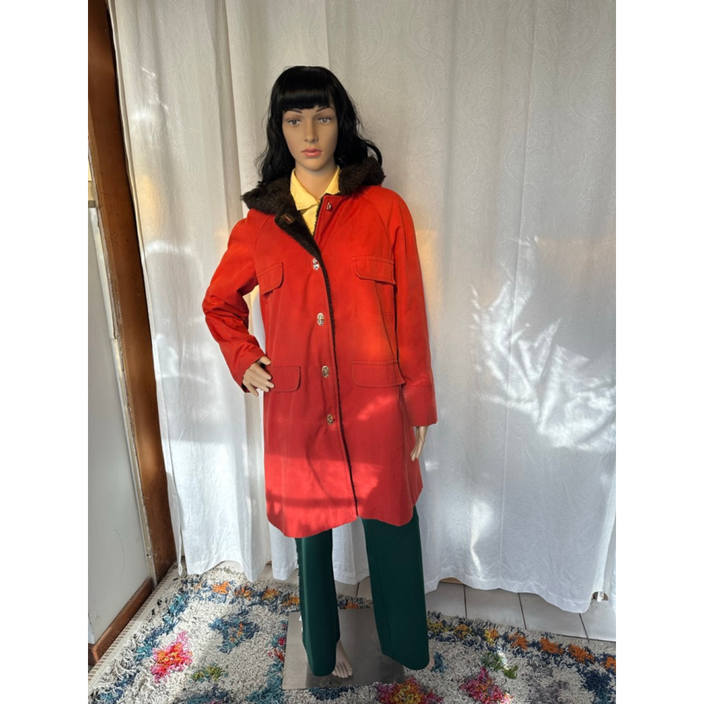 Vintage 1960s Forecaster of Boston Rust Hood Coat w Faux Fur Lining Mod |Indie-M - Picture 2 of 14